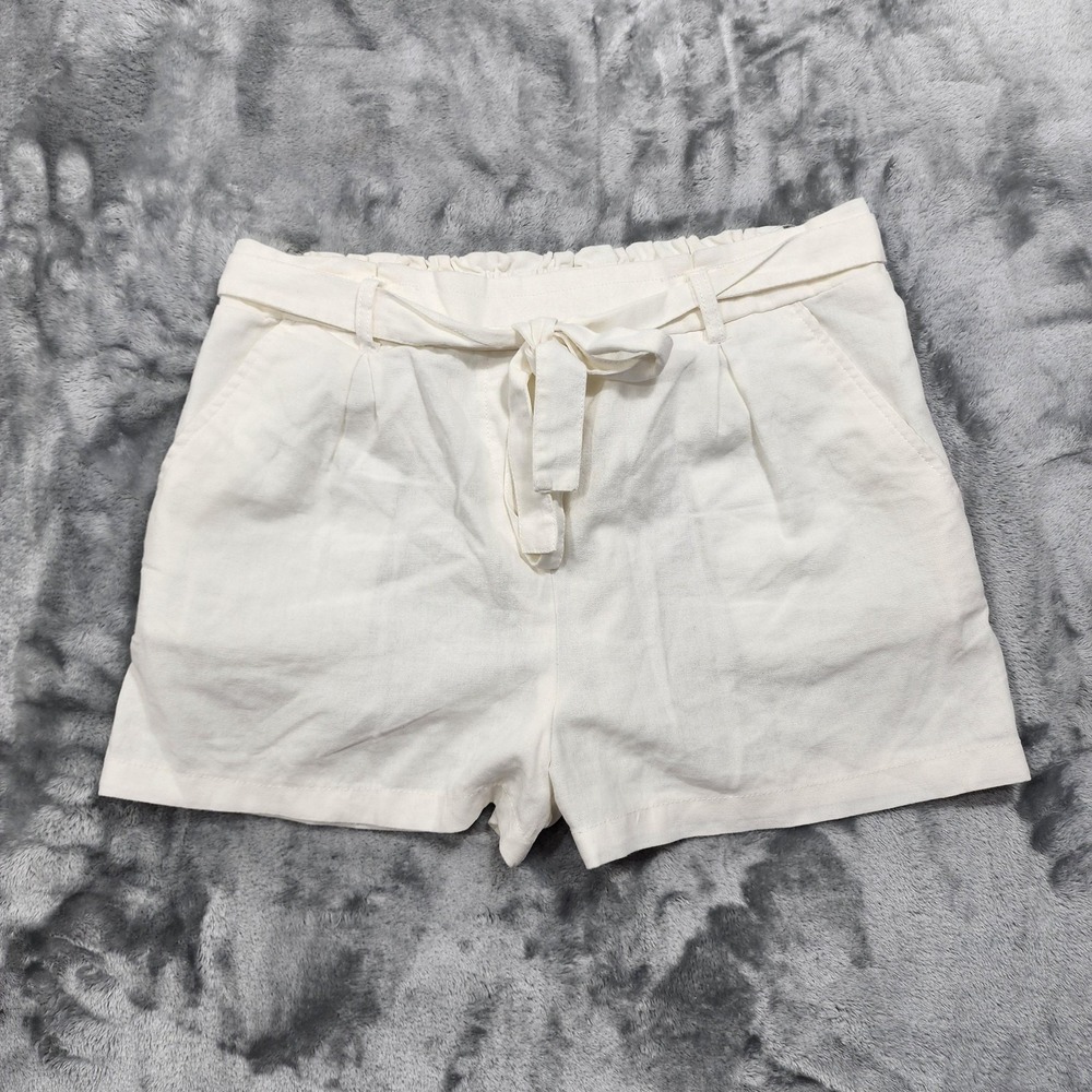 CI SONO Shorts Womens L White Paperbag Waist Belted Linen Blend Casual Summer - Picture 1 of 10